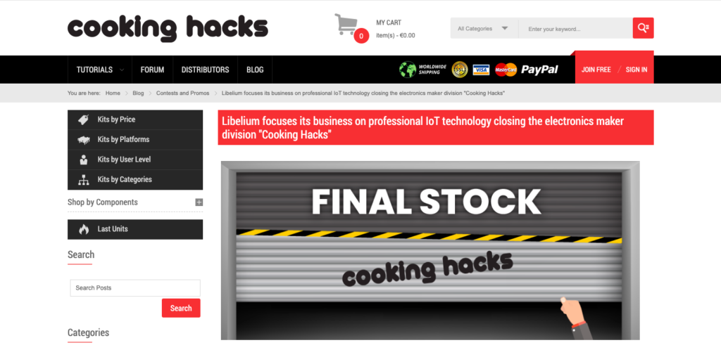 Cierre de Cooking Hacks