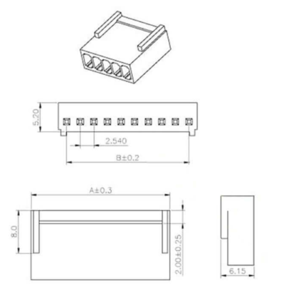 Dimensiones conector molex 3 pines hembra-macho